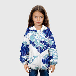 Куртка с капюшоном детская Японская графика - волна - паттерн, цвет: 3D-белый — фото 2