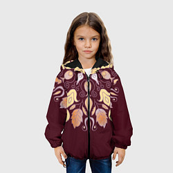 Куртка с капюшоном детская Узор из осенних листьев и шиповника, цвет: 3D-черный — фото 2