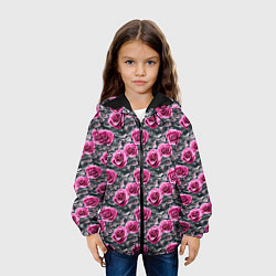 Куртка с капюшоном детская Розовые розы с цифровым камуфляжем, цвет: 3D-черный — фото 2