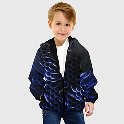 Куртка с капюшоном детская Синие объемные плиты, цвет: 3D-черный — фото 2