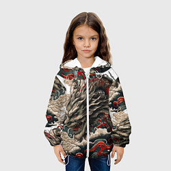 Куртка с капюшоном детская Тату дракона в стиле Ирезуми, цвет: 3D-белый — фото 2