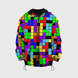 Куртка с капюшоном детская Тетрис цветные блоки, цвет: 3D-черный