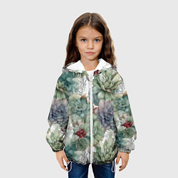 Куртка с капюшоном детская Акварельные суккуленты - паттерн, цвет: 3D-белый — фото 2