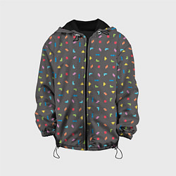 Куртка с капюшоном детская Блоки Тетрис на сером фоне, цвет: 3D-черный