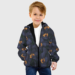 Куртка с капюшоном детская Темно-синие цветы, цвет: 3D-черный — фото 2