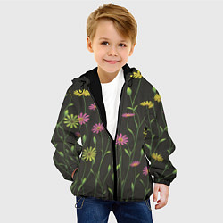 Куртка с капюшоном детская Полевые цветочки на темном фоне, цвет: 3D-черный — фото 2