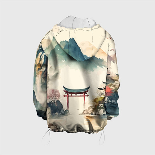 Детская куртка Японский пейзаж - акварель / 3D-Белый – фото 2