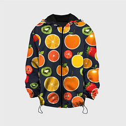Куртка с капюшоном детская Фрукты и ягоды, цвет: 3D-черный