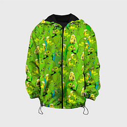 Куртка с капюшоном детская Зеленые волнистые попугайчики, цвет: 3D-черный