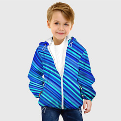 Куртка с капюшоном детская Сине голубые узорчатые полосы, цвет: 3D-белый — фото 2