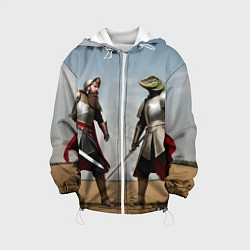 Куртка с капюшоном детская Древний Рус против Ящера, цвет: 3D-белый