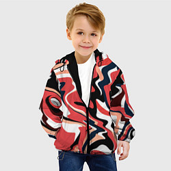 Куртка с капюшоном детская Абстракция кривые линии черно-красный, цвет: 3D-черный — фото 2