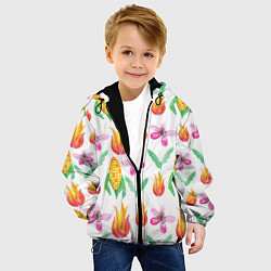 Куртка с капюшоном детская Кукуруза и цветочки, цвет: 3D-черный — фото 2