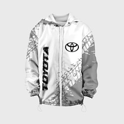 Куртка с капюшоном детская Toyota speed на светлом фоне со следами шин: надпи, цвет: 3D-белый