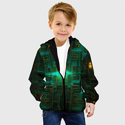 Куртка с капюшоном детская Тёмно-зелёная электросхема, цвет: 3D-черный — фото 2