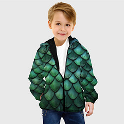 Куртка с капюшоном детская Чешуя зелёного дракона, цвет: 3D-черный — фото 2