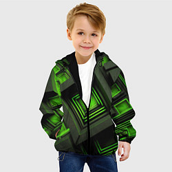 Куртка с капюшоном детская Неоновые зелёные блоки, цвет: 3D-черный — фото 2