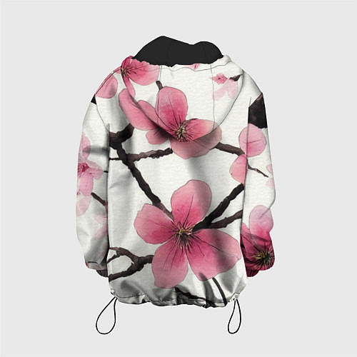 Детская куртка Цветы и ветви японской сакуры - текстура холста / 3D-Черный – фото 2