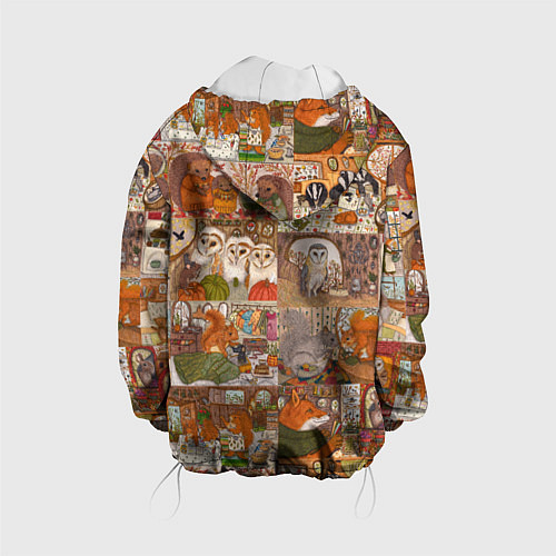 Детская куртка Коллаж из сказочных зверей - совы, белки, ёжики / 3D-Белый – фото 2