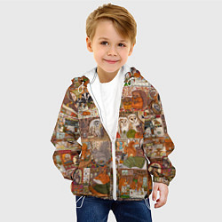 Куртка с капюшоном детская Коллаж из сказочных зверей - совы, белки, ёжики, цвет: 3D-белый — фото 2