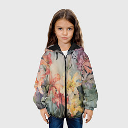Куртка с капюшоном детская Акварельные лилии, цвет: 3D-черный — фото 2