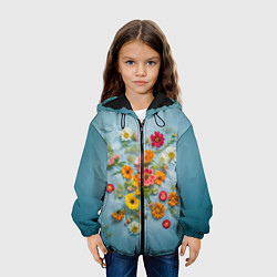 Куртка с капюшоном детская Букет полевых цветов на ткани, цвет: 3D-черный — фото 2