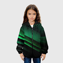 Куртка с капюшоном детская Черно зеленые полосы, цвет: 3D-черный — фото 2