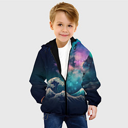 Куртка с капюшоном детская Космическая Большая волна в Канагаве, цвет: 3D-черный — фото 2