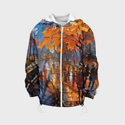 Куртка с капюшоном детская Осенний город импрессионизм, цвет: 3D-белый