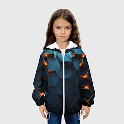 Куртка с капюшоном детская Синие объемные плиты с оранжевыми вставками, цвет: 3D-белый — фото 2