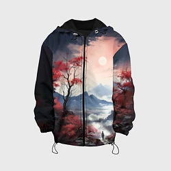 Куртка с капюшоном детская Луна над горами, цвет: 3D-черный