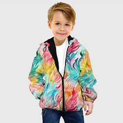 Куртка с капюшоном детская Акварельные листья паттерн, цвет: 3D-черный — фото 2