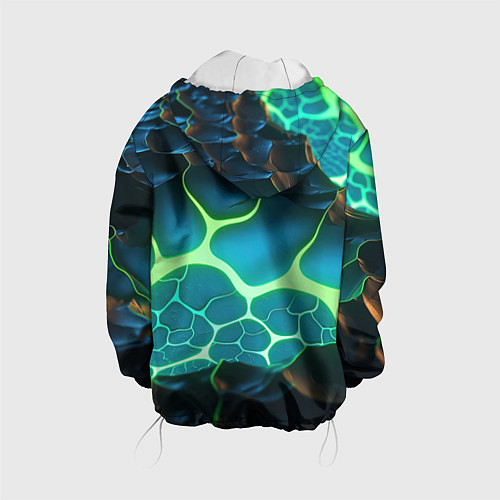 Детская куртка Разлом синих и зеленых неоновых плит / 3D-Белый – фото 2
