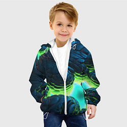 Куртка с капюшоном детская Зеленые объемные плиты, цвет: 3D-белый — фото 2