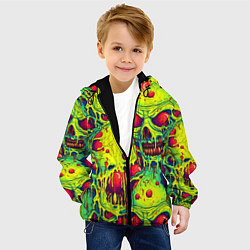 Куртка с капюшоном детская Зеленые психоделические черепа, цвет: 3D-черный — фото 2