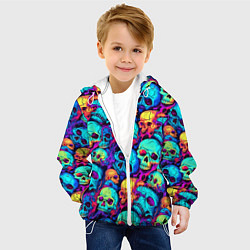 Куртка с капюшоном детская Яркие кислотные черепа, цвет: 3D-белый — фото 2