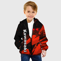 Куртка с капюшоном детская Кавасаки - красные брызги, цвет: 3D-черный — фото 2