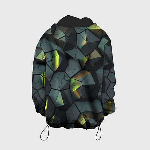 Детская куртка Черная текстура с зелеными камнями / 3D-Черный – фото 2