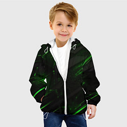 Куртка с капюшоном детская Dark black green abstract, цвет: 3D-белый — фото 2