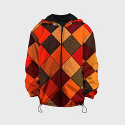 Куртка с капюшоном детская Шахматка красно-коричневая, цвет: 3D-черный