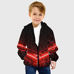 Куртка с капюшоном детская Неоновые плиты - красные, цвет: 3D-черный — фото 2