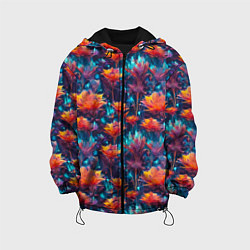 Куртка с капюшоном детская Футуристические цветы узор, цвет: 3D-черный
