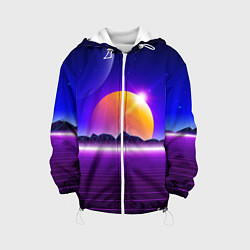 Куртка с капюшоном детская Mountains - sun - space - vaporwave, цвет: 3D-белый