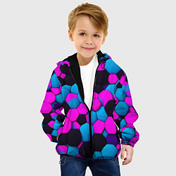 Куртка с капюшоном детская Узор черные розовые синии фигуры, цвет: 3D-черный — фото 2