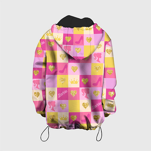 Детская куртка Барби: желтые и розовые квадраты паттерн / 3D-Черный – фото 2