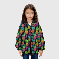Куртка с капюшоном детская Разноцветные ананасы паттерн, цвет: 3D-черный — фото 2