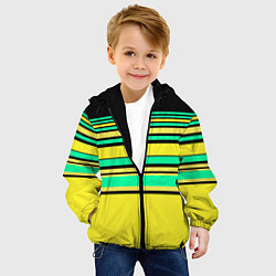 Куртка с капюшоном детская Разноцветный черно желтый с зеленым полосатый узор, цвет: 3D-черный — фото 2