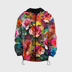 Куртка с капюшоном детская Паттерн с розами - яркие цвета, цвет: 3D-черный