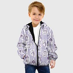 Куртка с капюшоном детская Лица девушек полоски и кружочки, цвет: 3D-черный — фото 2