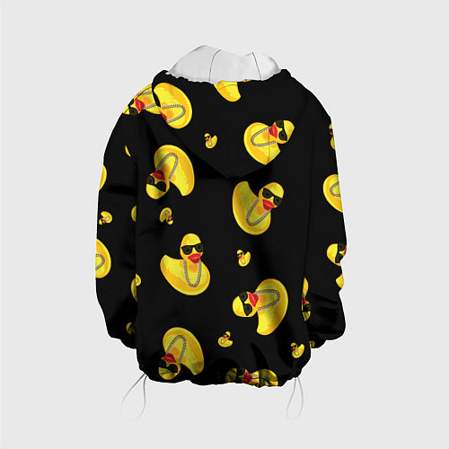 Детская куртка Жёлтая уточка в в темных очках и цепочке на черном / 3D-Белый – фото 2